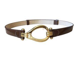 AMIEE LYNN Brown Patent Leather Adjustable Belt Oval Gold Buckle - M/L